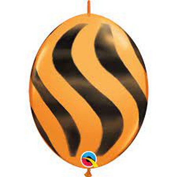 Balão Qualatex 12" - Q-Link Laranja - Listras Onduladas Pretas - 50 Un