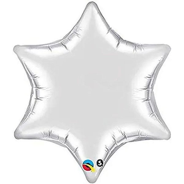 Balão Qualatex 22" - 6Pt Estrela - Prata Metalizado Liso - 1 Un