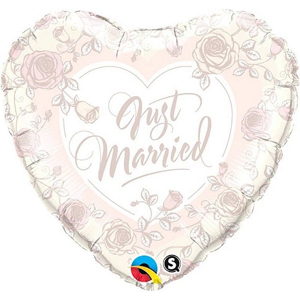 Balão Qualatex 18" - Coração - Just Married-Rosas - 1 Un