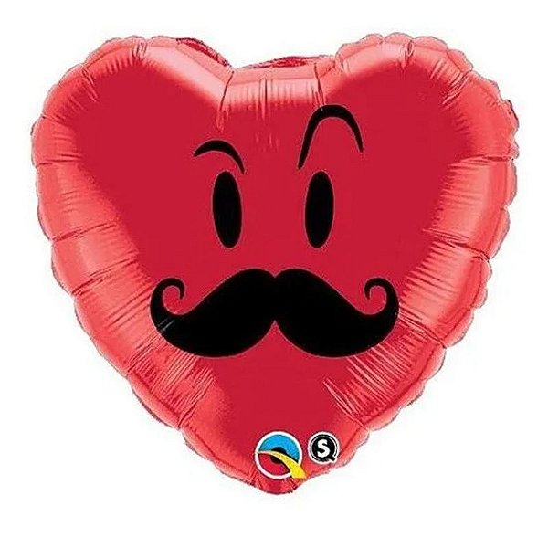 Balão Qualatex 18" - Coração - Sr. Bigode - 1 Un