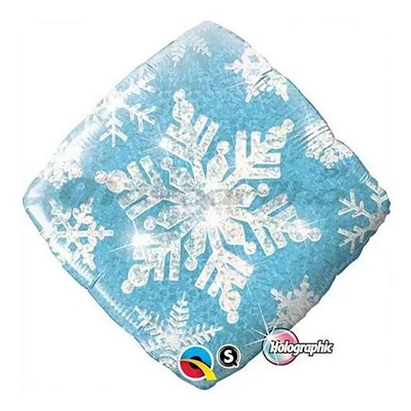 Balão Qualatex 18" - Diamante Hol Solto - Floco De Neve Brilho Azul - 1 Un