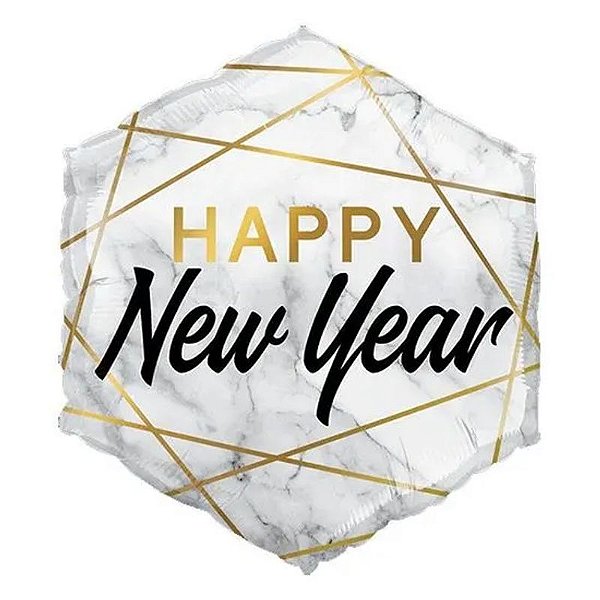 Balão Qualatex 20" - Hexagono - Happy New Year-Rectangles - 1 Un