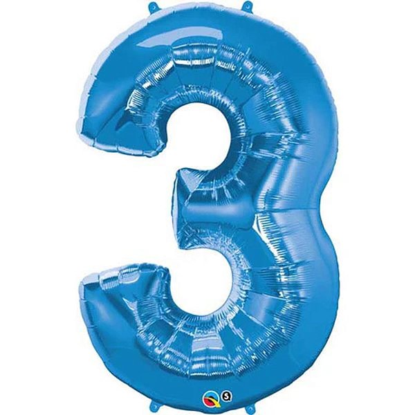 Balão Qualatex 34" - Número Três Azul Safira - 1 Un