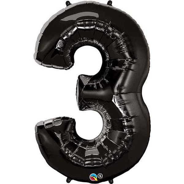 Balão Qualatex 34" - Número Três Preto Onix - 1 Un
