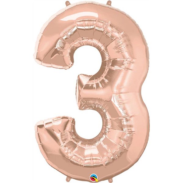 Balão Qualatex 34" - Número Três Rosê - 1 Un