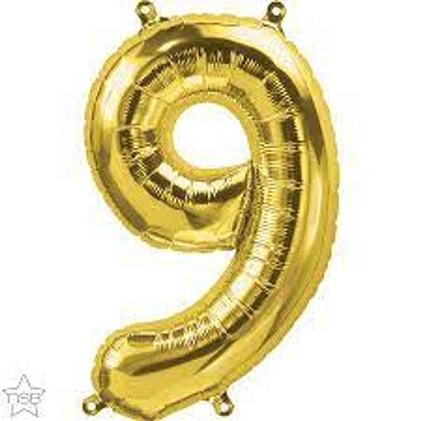 Balão Qualatex 16" - Número - 9 Ouro - 1 Un