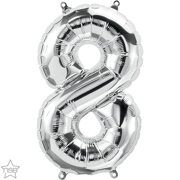 Balão Qualatex 34" - Número - 8 Prata - 1 Un