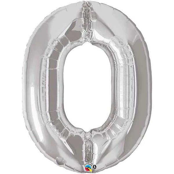 Balão Qualatex 34" - Número Solto - Número Zero Prata - 1 Un