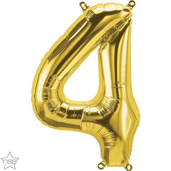 Balão Qualatex 34" - Número Solto - Número Quatro Ouro - 1 Un