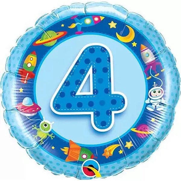 Balão Qualatex 18" - Redondo - 4 Anos Azul Espaço - 1 Un