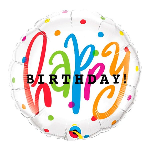 Balão Qualatex 18" - Redondo - Happy Birthday-Pontos - 1 Un