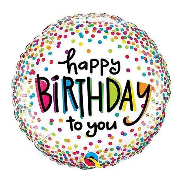 Balão Qualatex 18" - Redondo - Happy Birthday To You-Pontos - 1 Un