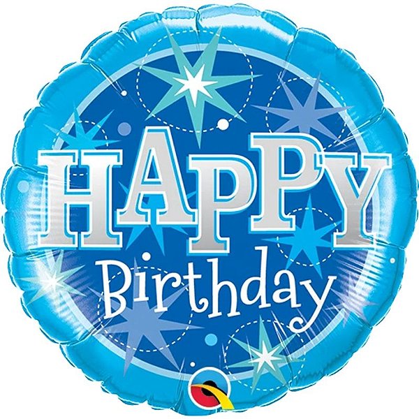 Balão Qualatex 18" - Redondo - Birthday-Azul Com Brilho - 1 Un