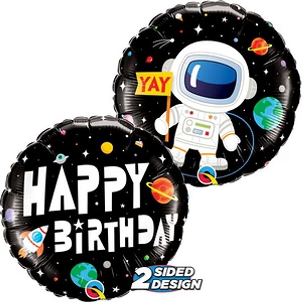 Balão Qualatex 18" - Redondo - Happy Birthday-Astronauta - 1 Un