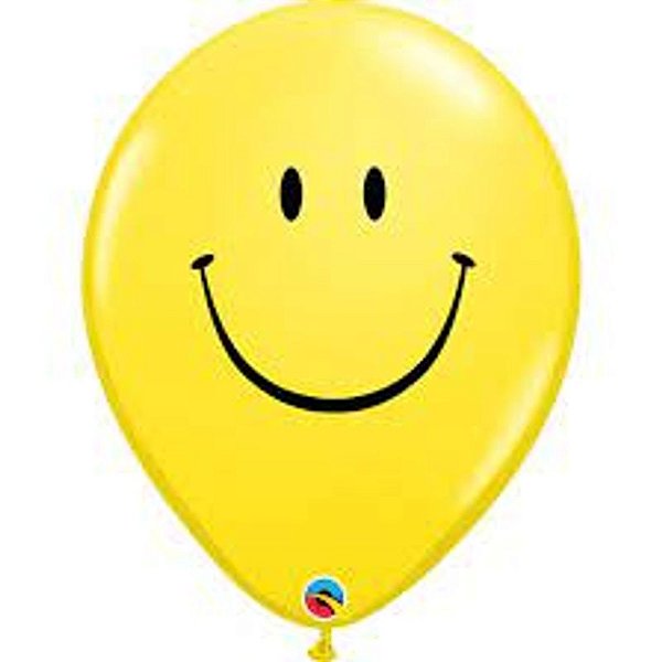 Balão Qualatex 16" - Redondo Amarelo - Carinha Sorridente - 50 Un