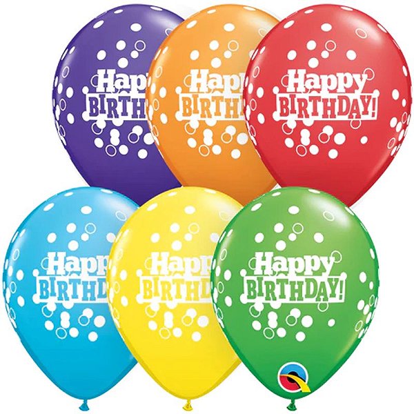 Balão Qualatex 5" - Redondo Arco-Íris - Birthday-Pontos De Confete - 100 Un