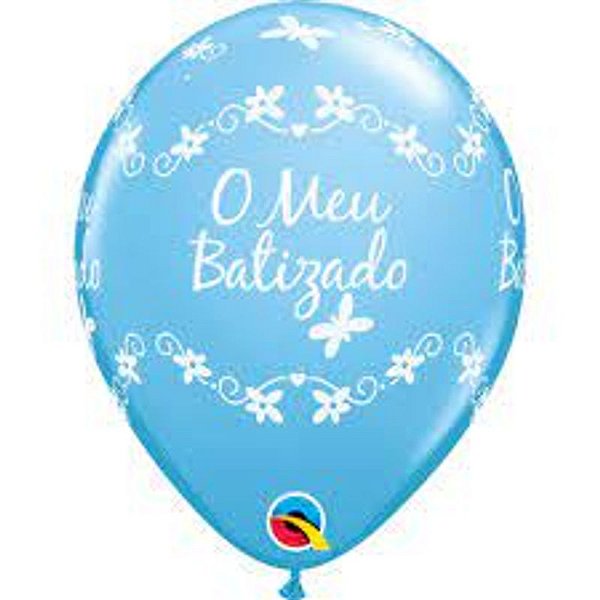 Balão Qualatex 11" - Redondo Azul Claro - O Meu Bautizado-Borboleta - 50 Un