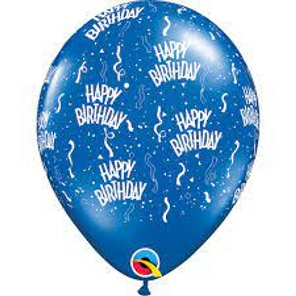 Balão Qualatex 11" - Redondo Azul Safira - Happy Birthday - 50 Un