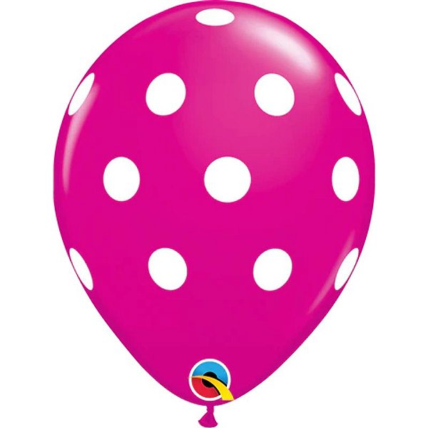 Balão Qualatex 11" - Redondo Cereja Intenso - Pontos Polka Grandes - 50 Un