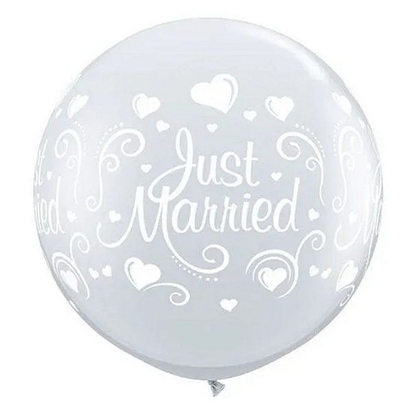 Balão Qualatex 3" - Transparente - Just Married-Flores A-R - 2 Un