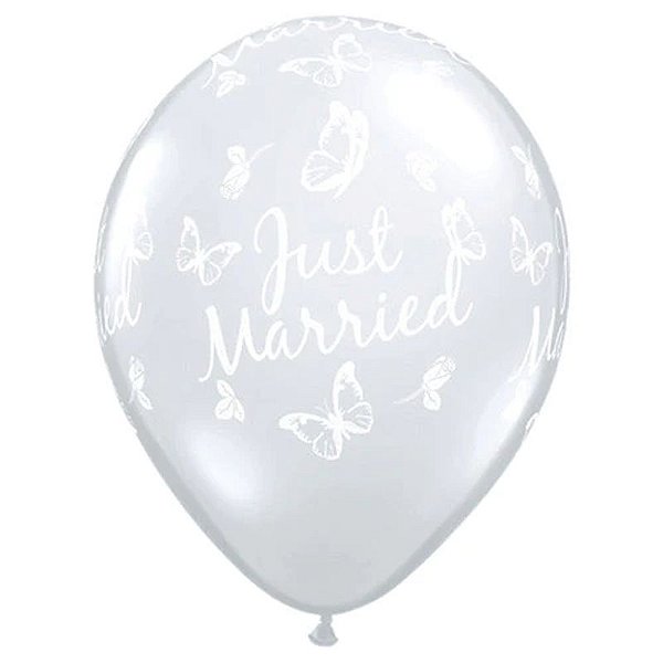 Balão Qualatex 11" - Transparente - Just Married-Borboletas A-R - 50 Un
