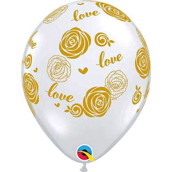 Balão Qualatex 11" - Transparente - Love-Rosas - 50 Un