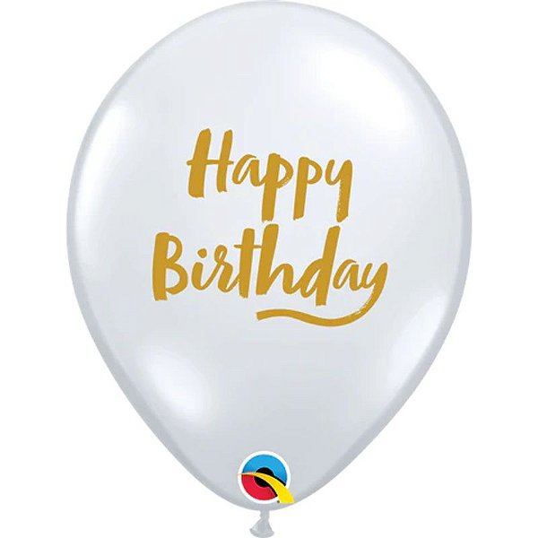Balão Qualatex 11" - Transparente - Happy Birthday-Escrita A Tinta - 50 Un