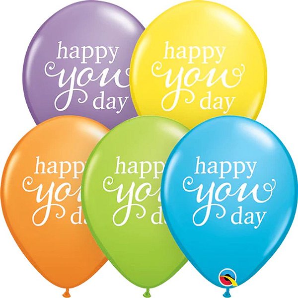 Balão Qualatex 11" - Redondo Pastel Brilhante - Happy You Day - 50 Un