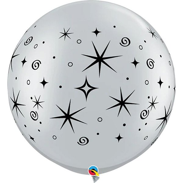 Balão Qualatex 30" - Redondo Prata - Espirais E Brilho - 2 Un