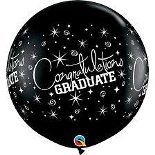 Balão Qualatex 3" - Redondo Preto Onix - Congratulations Graduate - 2 Un