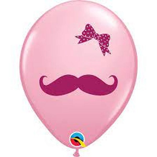 Balão Qualatex 11" - Redondo Rosa - Bigode E Fita - 50 Un