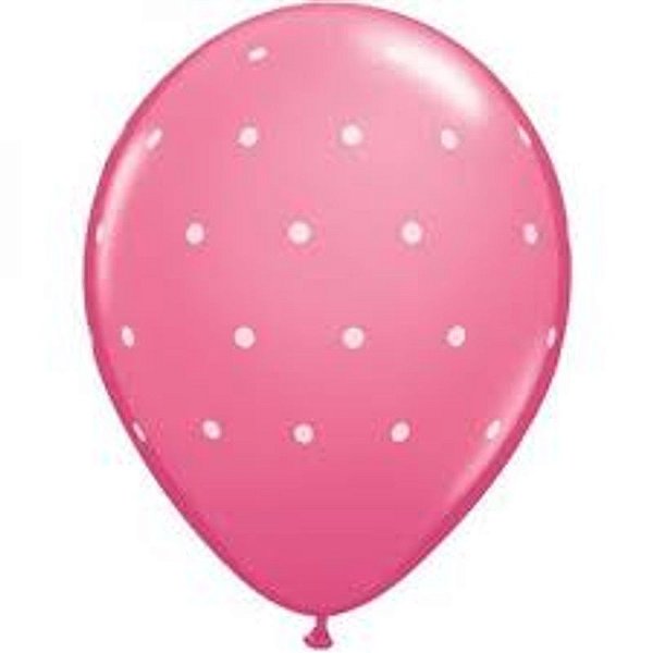 Balão Qualatex 11" - Redondo Rosa Mex - Pontos Polka Pequenos - 50 Un
