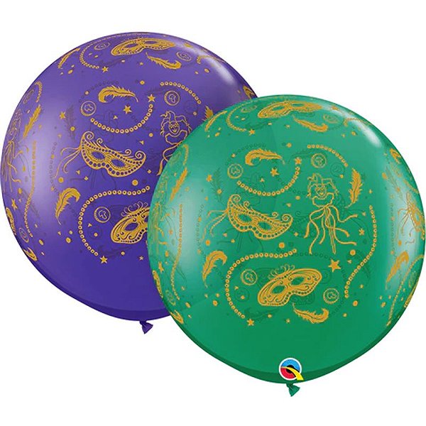Balão Qualatex 3" - Redondo Roxo E Esmeralda - Festa De Carnaval A-R - 2 Un