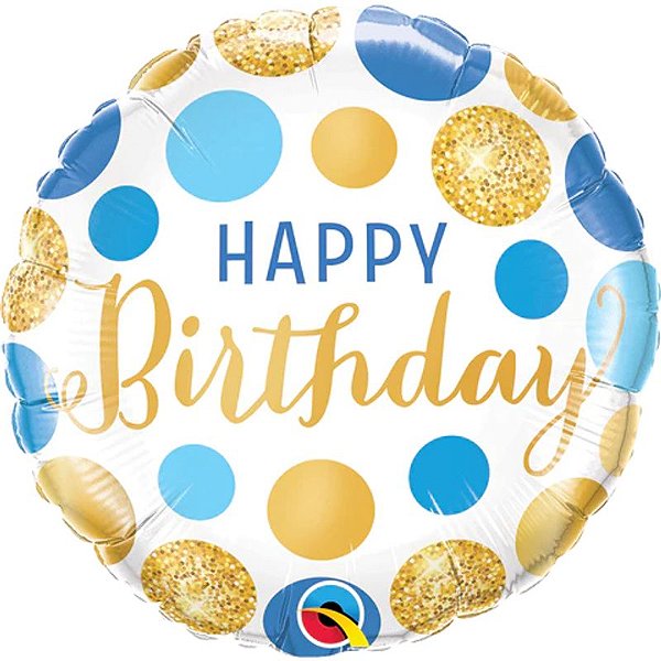 Balão Qualatex 04" - Redondo Solto - Birthday-Poás Azuis E Dourados - 1 Un