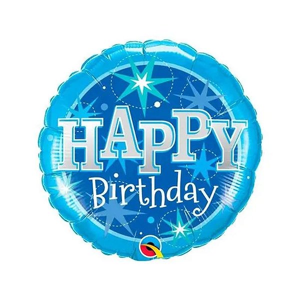 Balão Qualatex 09" - Redondo Solto - Birthday-Azul Com Brilho - 1 Un
