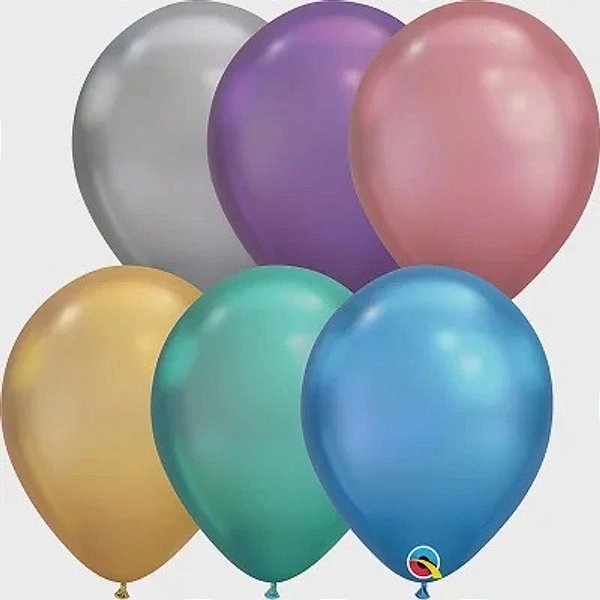 Balão Qualatex 11" - Redondo Sortido Chrome - Liso Látex - 100 Un