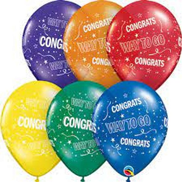 Balão Qualatex 11" - Redondo Sortido Especial - Way To Go-Congrats - 50 Un
