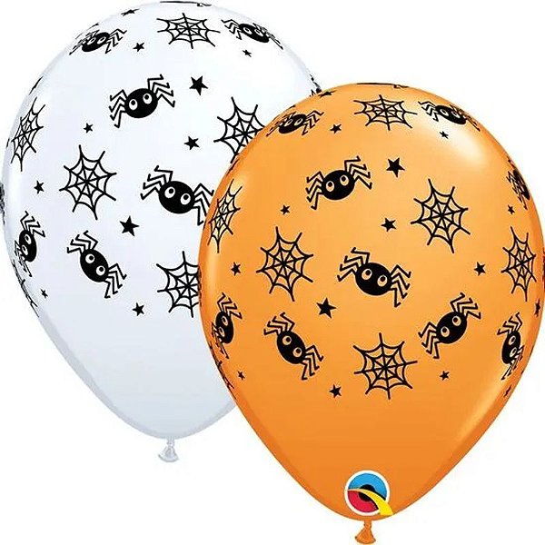 Balão Qualatex 11" - Redondo Sortido Especial - Aranhas, Webs E Estrelas - 50 Un
