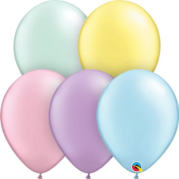 Balão Qualatex 11" - Redondo Sortido Pastéis Perolado - Liso Látex - 100 Un