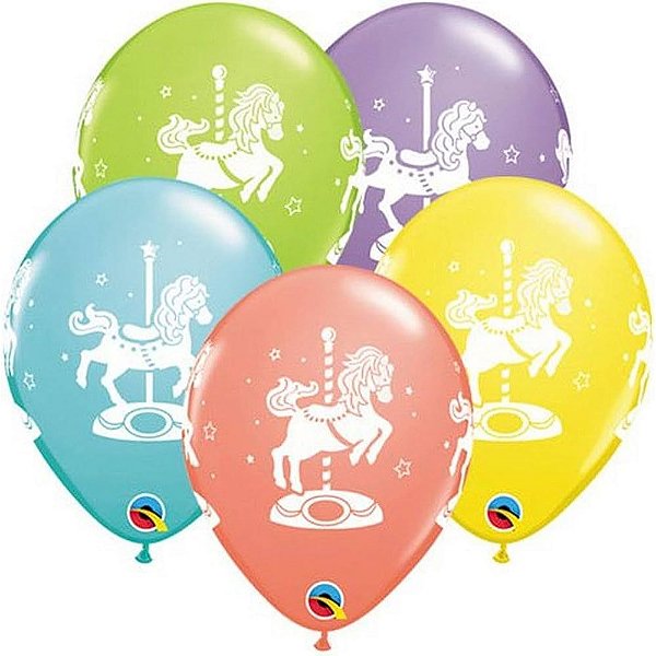 Balão Qualatex 11" - Redondo Sortido Sorvete - Cavalos De Carrossel - 50 Un