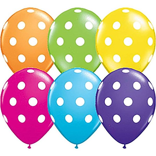 Balão Qualatex 16" - Redondo Sortido Tropical - Pontos Polka Grandes - 50 Un