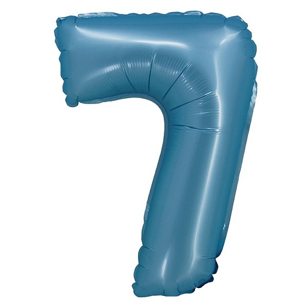 Balão Cromado com Canudo 16" Azul Número 7 - Silver Plastic - 1 Un