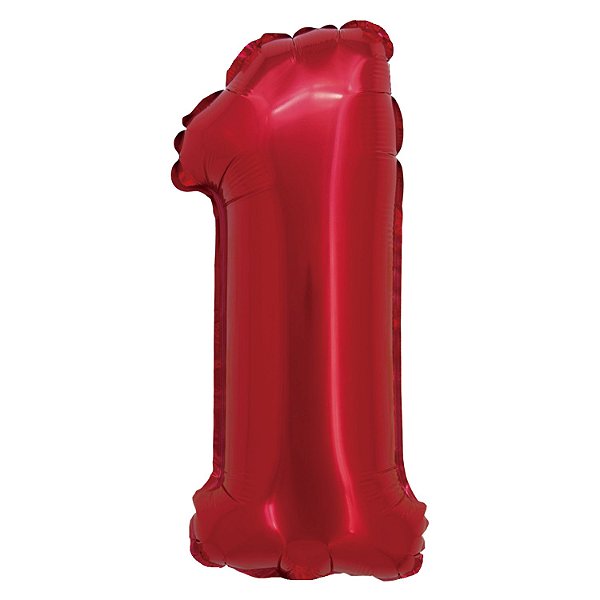 Balão Metalizado com Canudo 16" Vermelho Número 1 - Silver Plastic - 1 Unidade