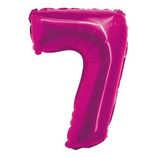 Balão Metalizado com Canudo 16" Rosa Número 7 - Silver Plastic - 1 Unidade
