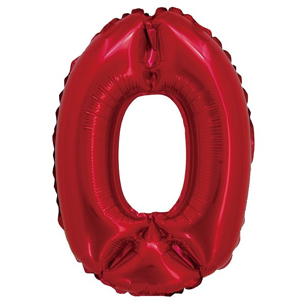Balão Metalizado com Canudo 16" Vermelho Número 0 - Silver Plastic - 1 Unidade
