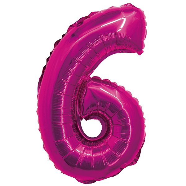 Balão Metalizado com Canudo 16" Rosa Número 6 - Silver Plastic - 1 Unidade