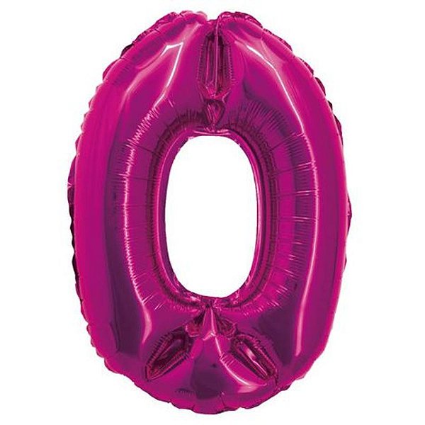 Balão Metalizado com Canudo 16" Rosa Número 0 - Silver Plastic - 1 Un
