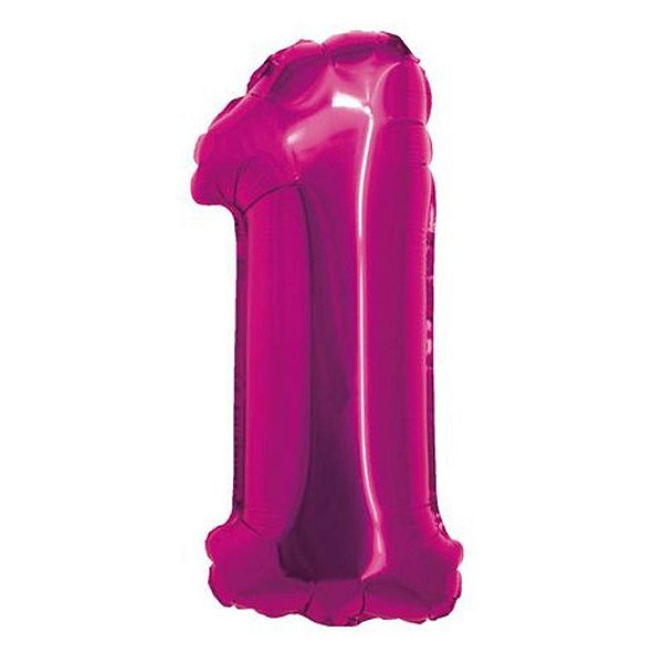 Balão Metalizado com Canudo 16" Rosa Número 1 - Silver Plastic - 1 Un