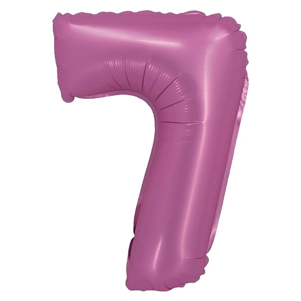 Balão Cromado com Canudo 16" Rosa Número 7 - Silver Plastic - 1 Un