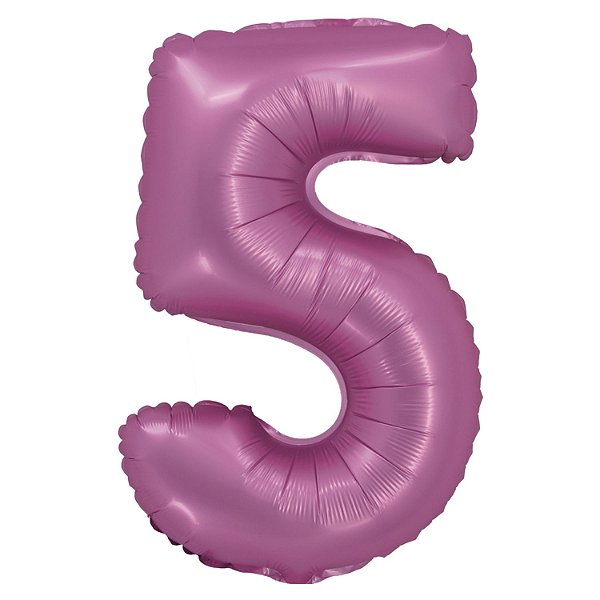 Balão Cromado com Canudo 16" Rosa Número 5 - Silver Plastic - 1 Un